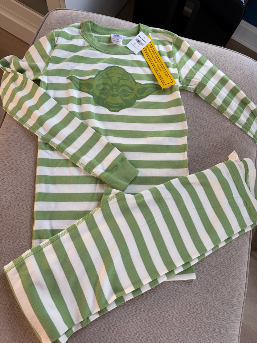 Hanna Andersson Light Green and White Striped Tee